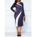 V-neck Full Sleeve Buttons Hit Color 5XL Slim Pencil Lady Career Dress